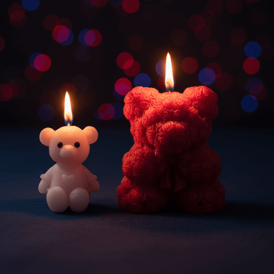 Premium Scented Teddy Candle Combo | Natural Soy Wax | Pink Mini Teddy & Red Rose Teddy Candles | Decorative Home Décor & Gifting Set | Love WholeShop