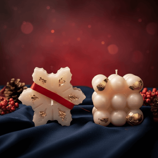 Premium Christmas Candle Combo | Snowflake & Bubble Cube Candle | Natural Soy Wax | Festive Home Décor & Gifting | Love WholeShop