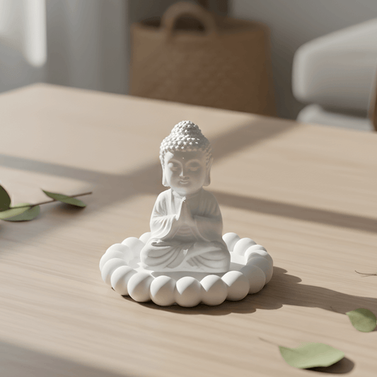 Concrete Buddha Idol with Bubble Edge Tray Combo | Minimal Spiritual Home Décor Showpiece | Modern Table Décor & Premium Gifting | Love WholeShop