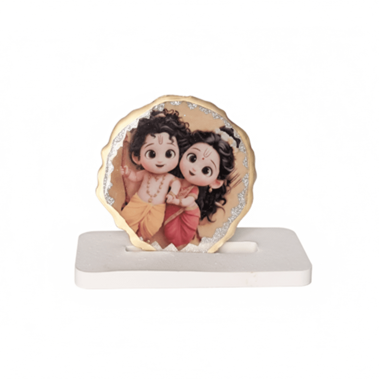 Cute Sita Ram Resin Art Photo Frame with Stand | 7×7 cm Round Spiritual Showpiece | Devotional Home Décor & Gifting | Love WholeShop