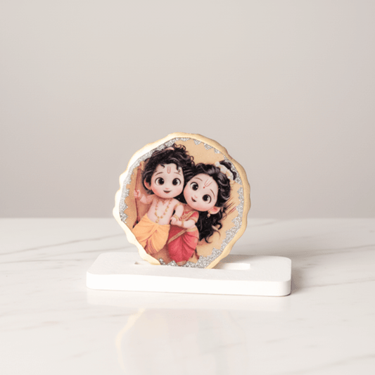 Cute Sita Ram Resin Art Photo Frame with Stand | 7×7 cm Round Spiritual Showpiece | Devotional Home Décor & Gifting | Love WholeShop