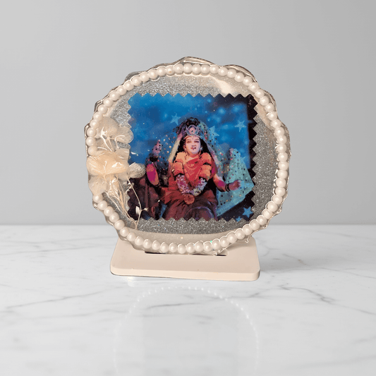 Mata Rani Resin Art Photo Frame with Stand (10×10 cm) | Maa Durga Ji Decorative Showpiece | Spiritual Home Décor & Gifting | Love WholeShop