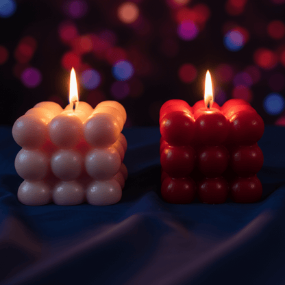 Premium Scented Bubble Cube Candle Duo | Pure Soy Wax | 5 × 5 cm Decorative Candles | Love WholeShop