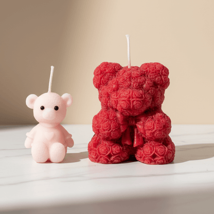 Premium Scented Teddy Candle Combo | Natural Soy Wax | Pink Mini Teddy & Red Rose Teddy Candles | Decorative Home Décor & Gifting Set | Love WholeShop
