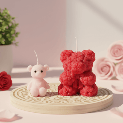 Premium Scented Teddy Candle Combo | Natural Soy Wax | Pink Mini Teddy & Red Rose Teddy Candles | Decorative Home Décor & Gifting Set | Love WholeShop