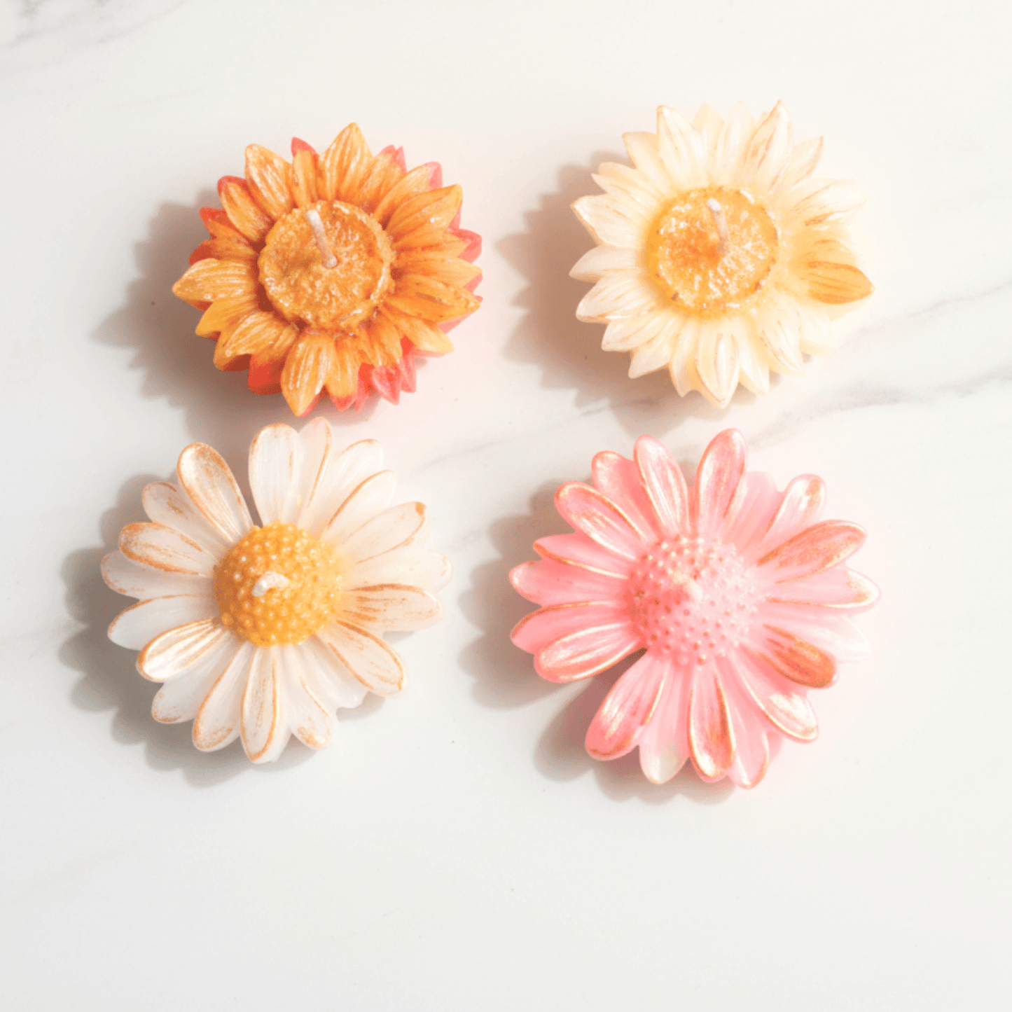 Premium Daisy Flower Scented Candle Set | Natural Soy Wax | Multicolor Decorative Floral Candles (Set of 4) | Love WholeShop