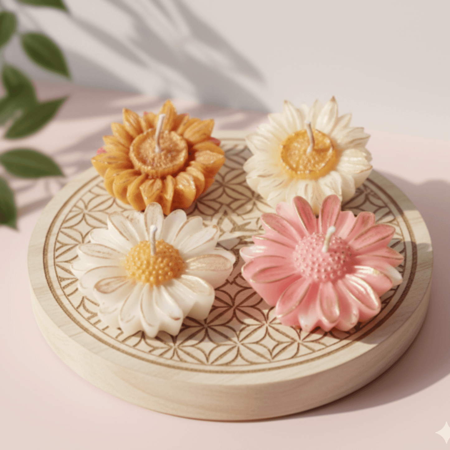 Premium Daisy Flower Scented Candle Set | Natural Soy Wax | Multicolor Decorative Floral Candles (Set of 4) | Love WholeShop