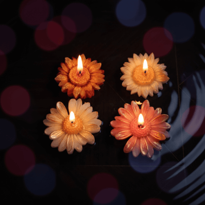 Premium Daisy Flower Scented Candle Set | Natural Soy Wax | Multicolor Decorative Floral Candles (Set of 4) | Love WholeShop