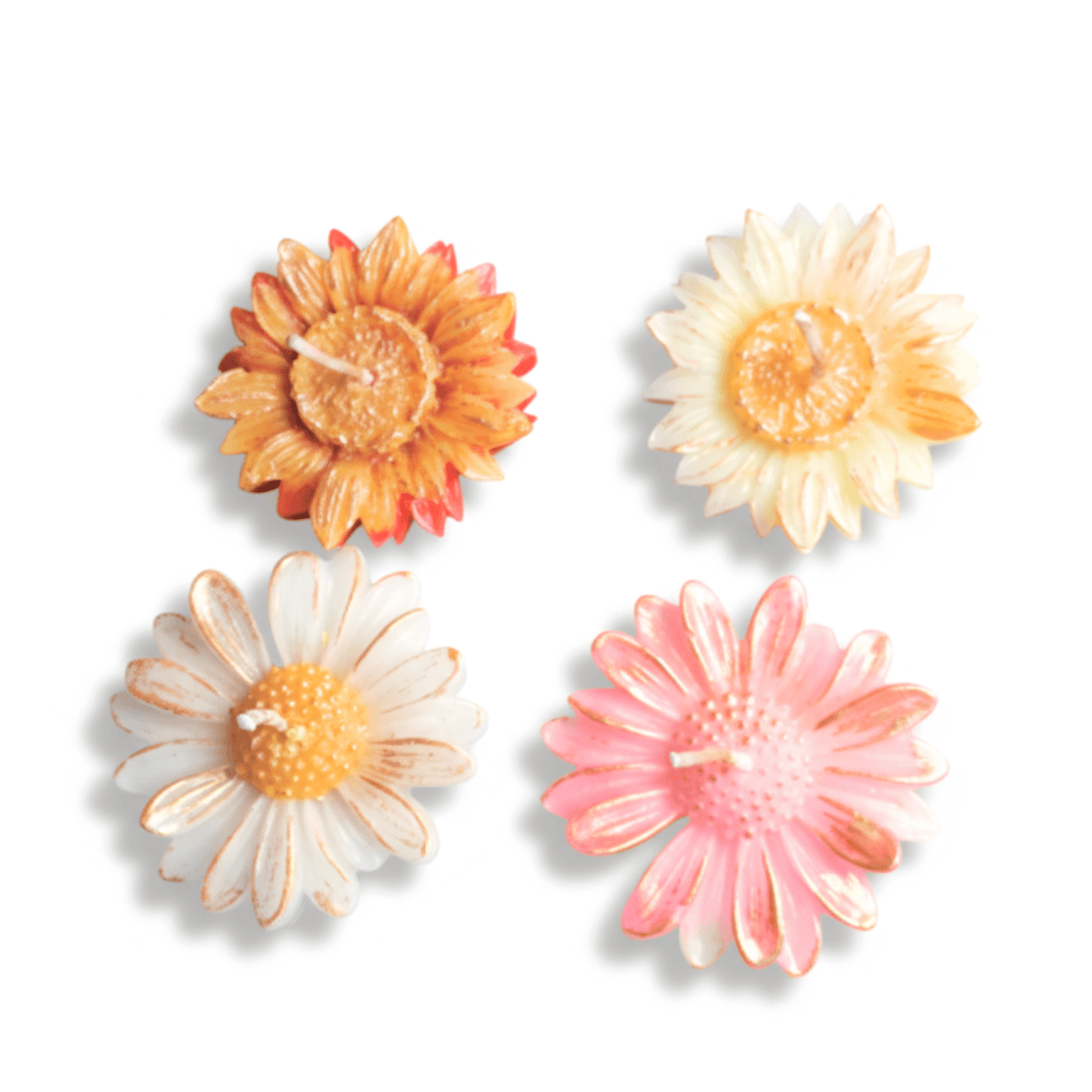 Premium Daisy Flower Scented Candle Set | Natural Soy Wax | Multicolor Decorative Floral Candles (Set of 4) | Love WholeShop
