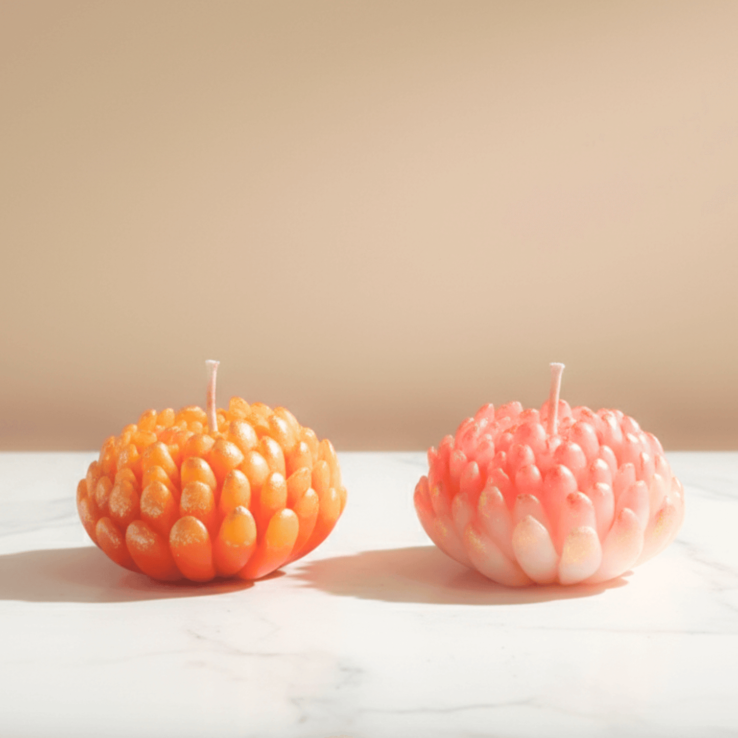 Lotus Petal Bloom Scented Soy Wax Candle Set | Premium Decorative Floral Candles | Orange & Pink (Set of 2) | Love WholeShop