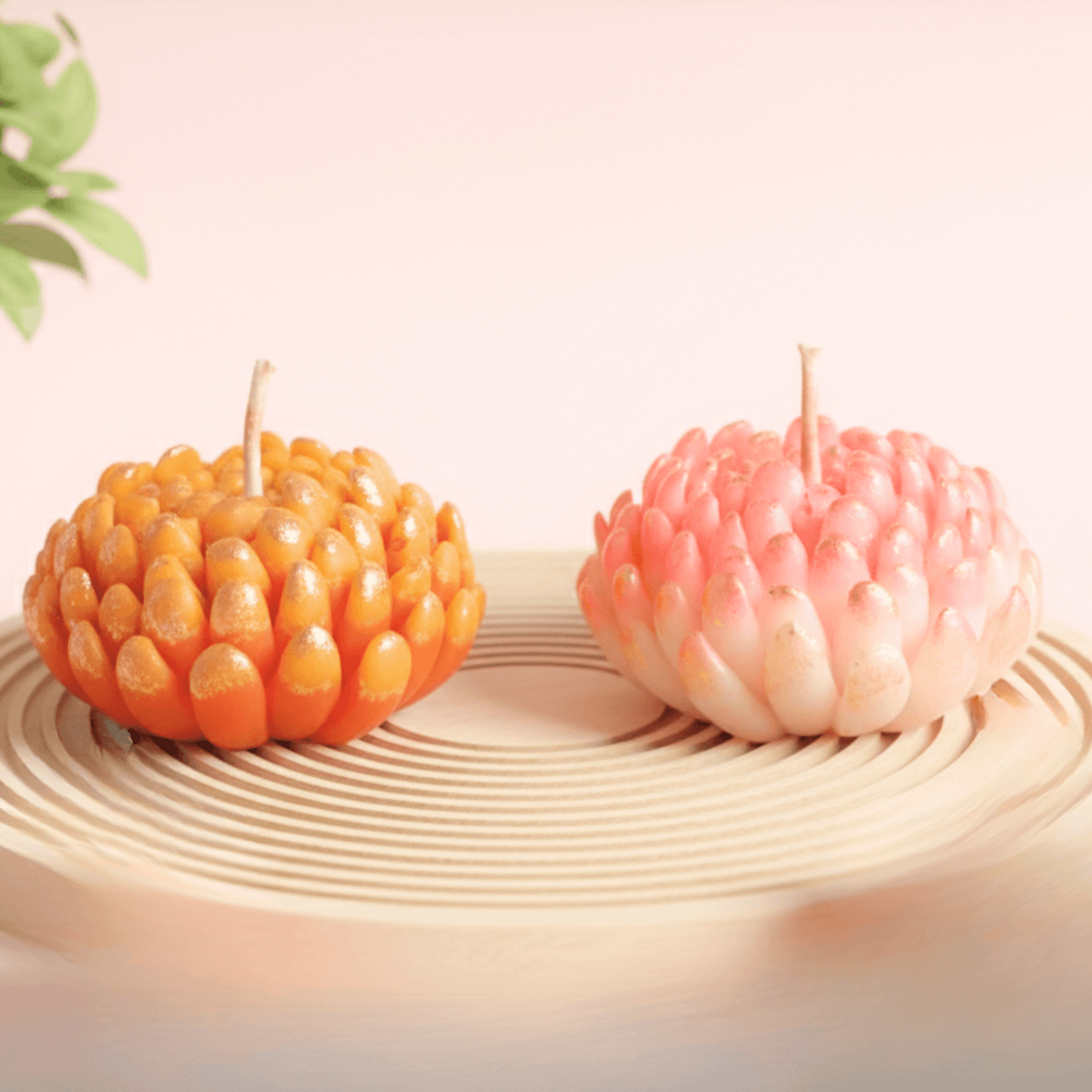 Lotus Petal Bloom Scented Soy Wax Candle Set | Premium Decorative Floral Candles | Orange & Pink (Set of 2) | Love WholeShop