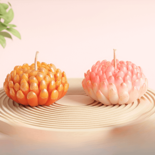 Lotus Petal Bloom Scented Soy Wax Candle Set | Premium Decorative Floral Candles | Orange & Pink (Set of 2) | Love WholeShop