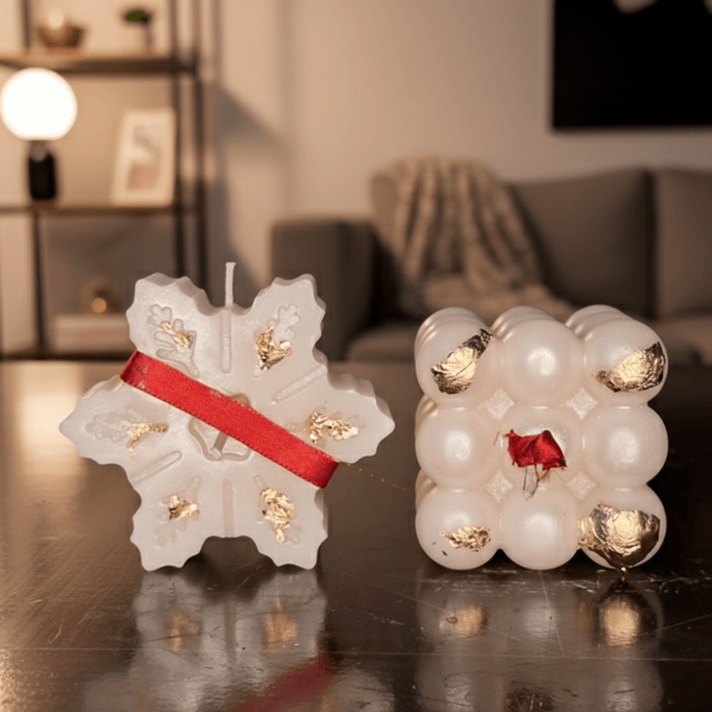 Premium Christmas Candle Combo | Snowflake & Bubble Cube Candle | Natural Soy Wax | Festive Home Décor & Gifting | Love WholeShop