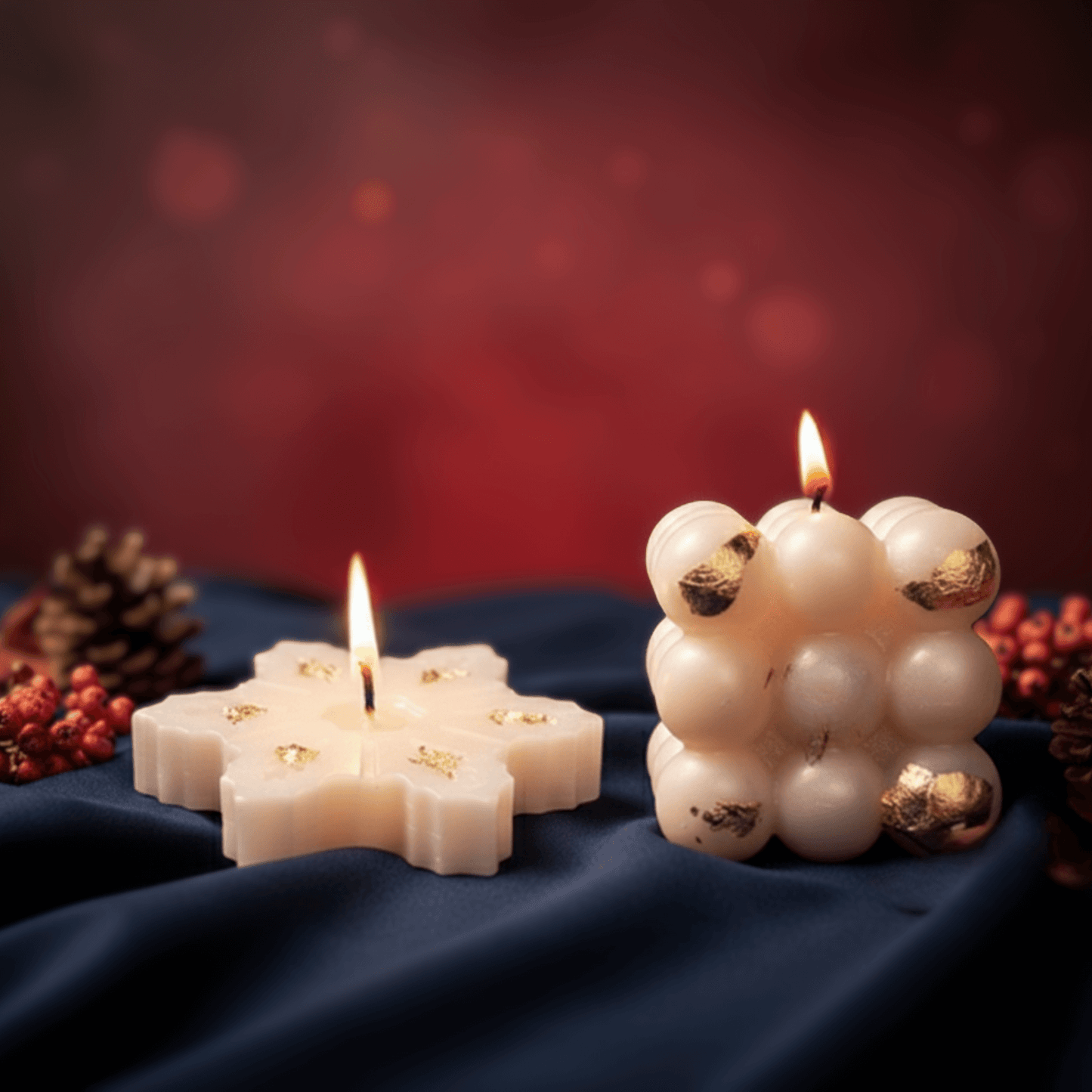Premium Christmas Candle Combo | Snowflake & Bubble Cube Candle | Natural Soy Wax | Festive Home Décor & Gifting | Love WholeShop