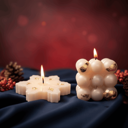 Premium Christmas Candle Combo | Snowflake & Bubble Cube Candle | Natural Soy Wax | Festive Home Décor & Gifting | Love WholeShop