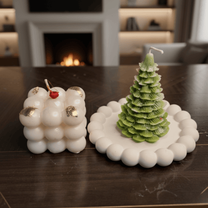 Christmas Premium Candle Combo – Bubble Cube & Christmas Tree | Natural Soy Wax | Festive Home Décor & Gifting | Love WholeShop