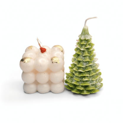 Christmas Premium Candle Combo – Bubble Cube & Christmas Tree | Natural Soy Wax | Festive Home Décor & Gifting | Love WholeShop
