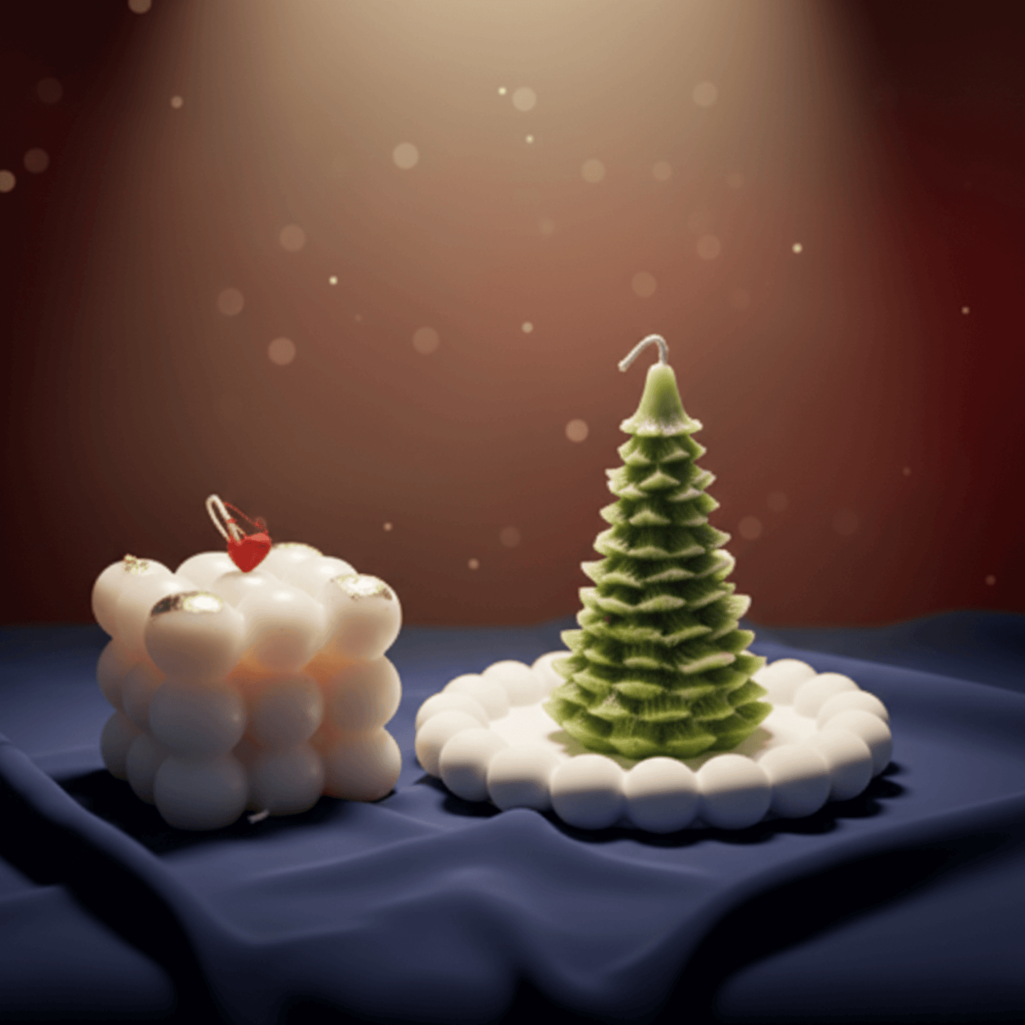 Christmas Premium Candle Combo – Bubble Cube & Christmas Tree | Natural Soy Wax | Festive Home Décor & Gifting | Love WholeShop