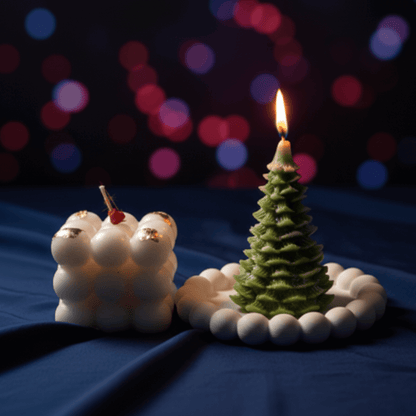 Christmas Premium Candle Combo – Bubble Cube & Christmas Tree | Natural Soy Wax | Festive Home Décor & Gifting | Love WholeShop