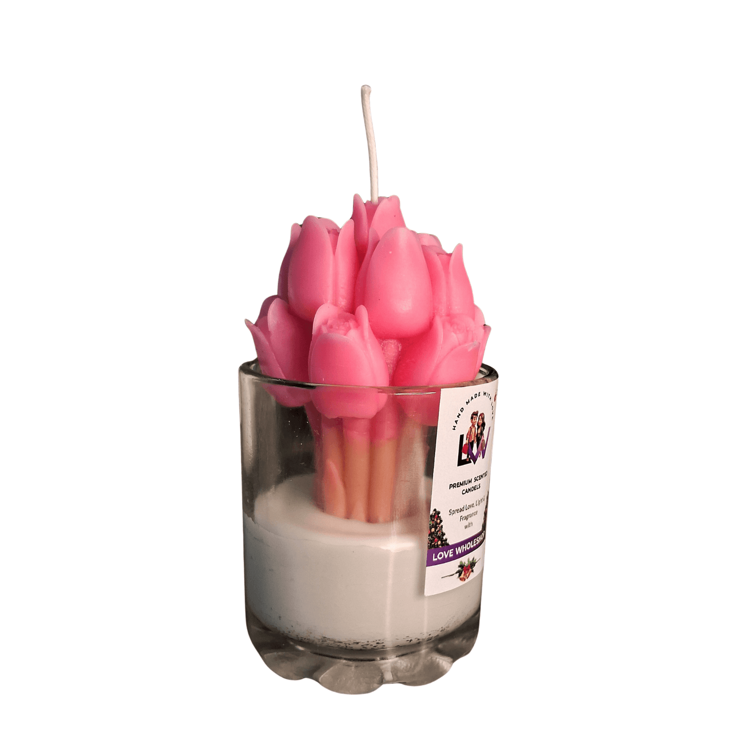 Premium Tulip Glass Jar Candle | Natural Scented Soy Wax (Red) | Festive Home Décor & Gifting | Love WholeShop