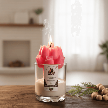 Premium Tulip Glass Jar Candle | Natural Scented Soy Wax (Red) | Festive Home Décor & Gifting | Love WholeShop