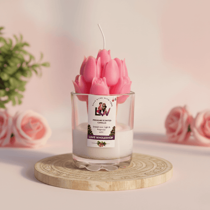 Premium Tulip Glass Jar Candle | Natural Scented Soy Wax (Red) | Festive Home Décor & Gifting | Love WholeShop