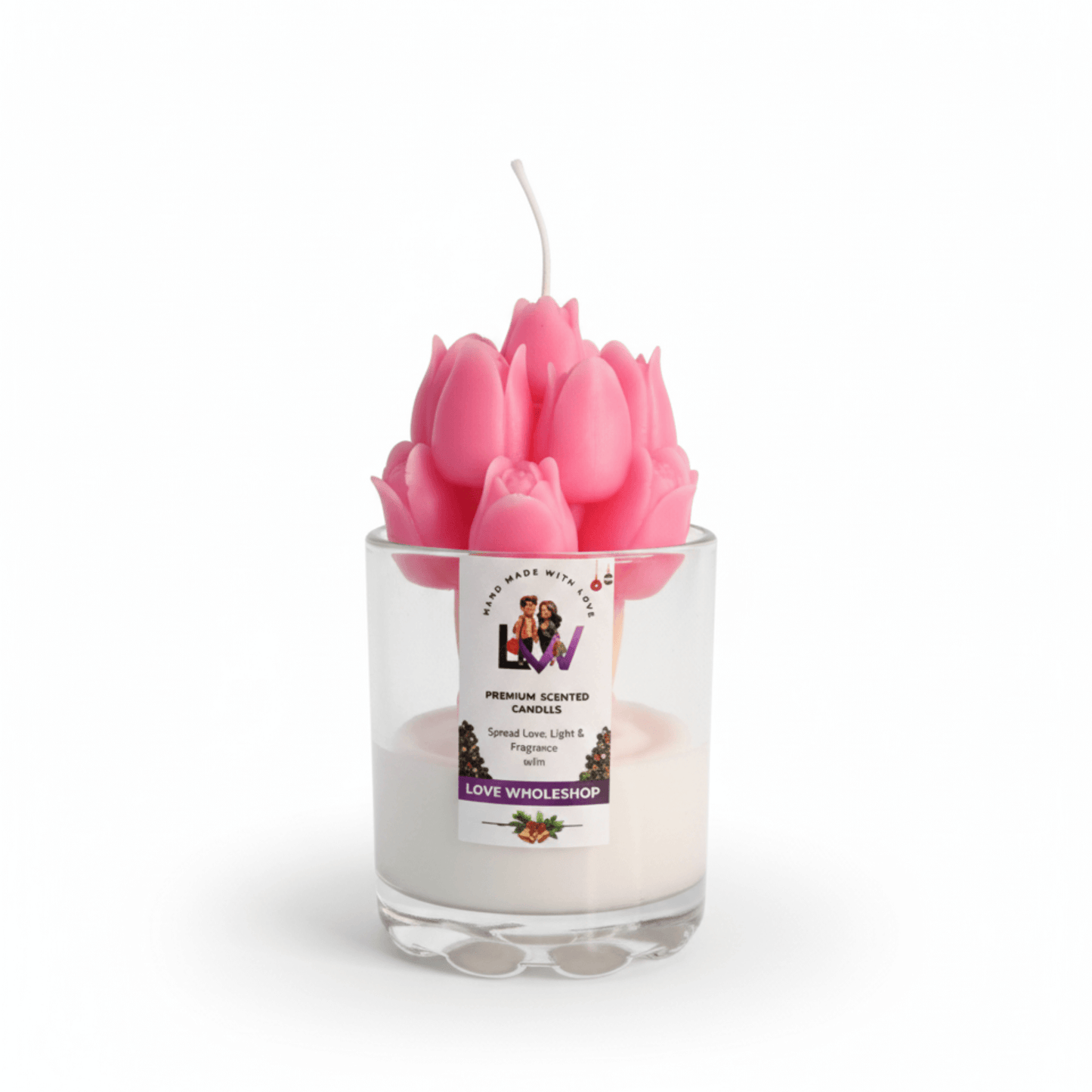 Premium Tulip Glass Jar Candle | Natural Scented Soy Wax (Red) | Festive Home Décor & Gifting | Love WholeShop