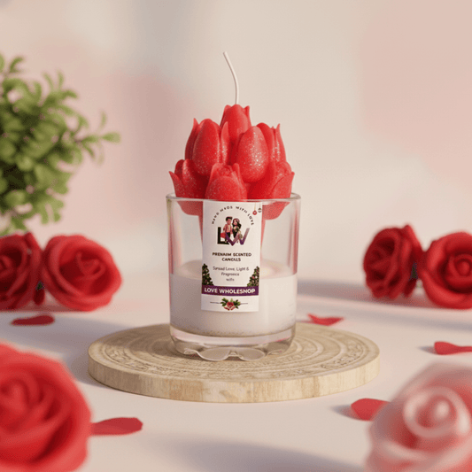 Premium Tulip Glass Jar Candle | Natural Scented Soy Wax (Red) | Festive Home Décor & Gifting | Love WholeShop