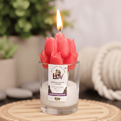 Premium Tulip Glass Jar Candle | Natural Scented Soy Wax (Red) | Festive Home Décor & Gifting | Love WholeShop