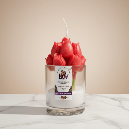 Premium Tulip Glass Jar Candle | Natural Scented Soy Wax (Red) | Festive Home Décor & Gifting | Love WholeShop