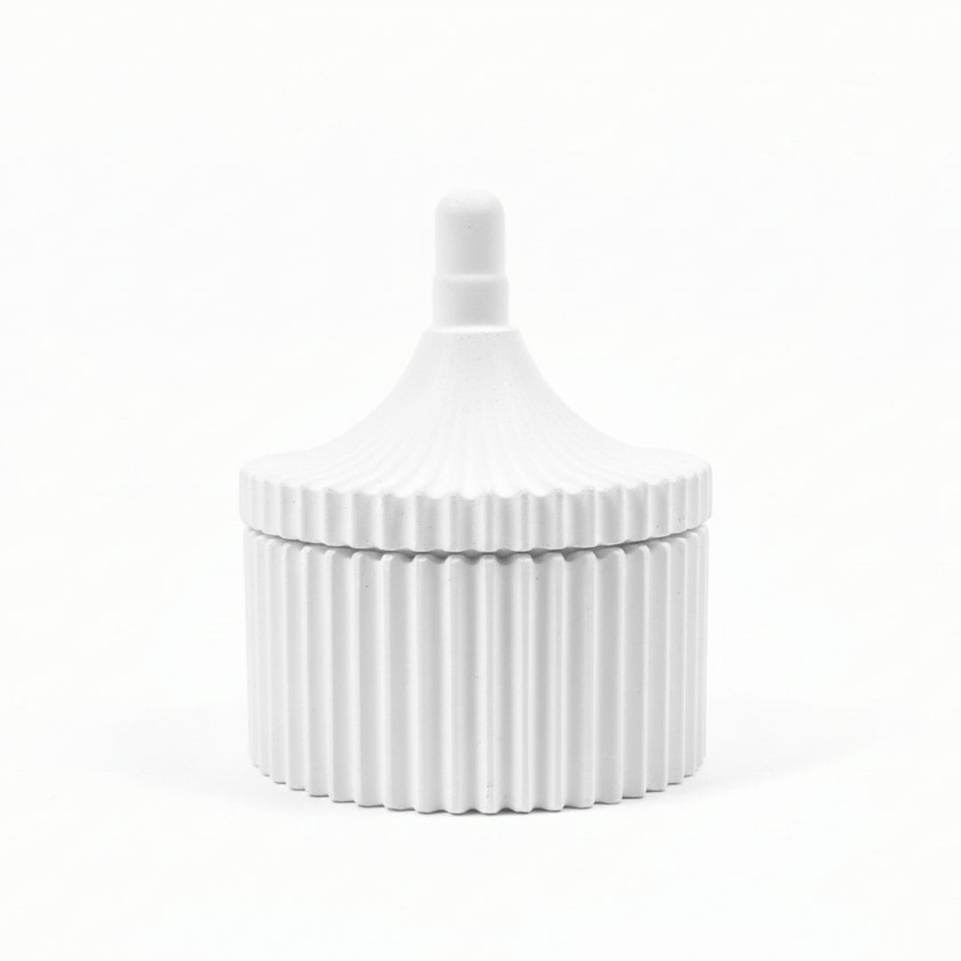 Concrete Ribbed Storage Jar with Lid | Modern Minimal Organizer Box | Stylish Home Décor & Premium Gifting | Love WholeShop