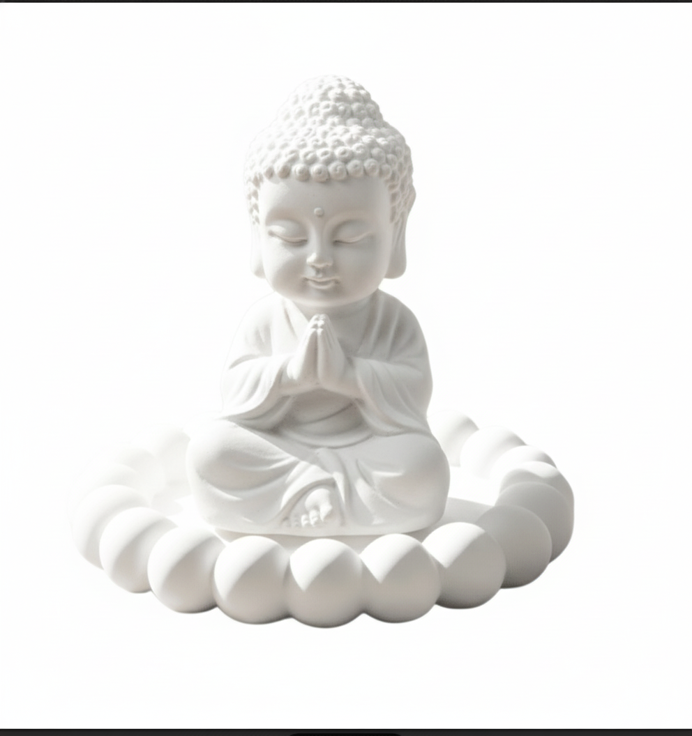 Concrete Buddha Idol with Bubble Edge Tray Combo | Minimal Spiritual Home Décor Showpiece | Modern Table Décor & Premium Gifting | Love WholeShop