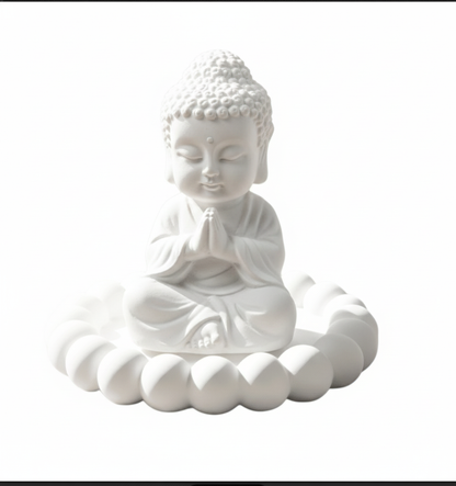 Concrete Buddha Idol with Bubble Edge Tray Combo | Minimal Spiritual Home Décor Showpiece | Modern Table Décor & Premium Gifting | Love WholeShop