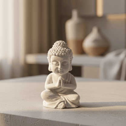 Concrete Buddha Idol with Bubble Edge Tray Combo | Minimal Spiritual Home Décor Showpiece | Modern Table Décor & Premium Gifting | Love WholeShop