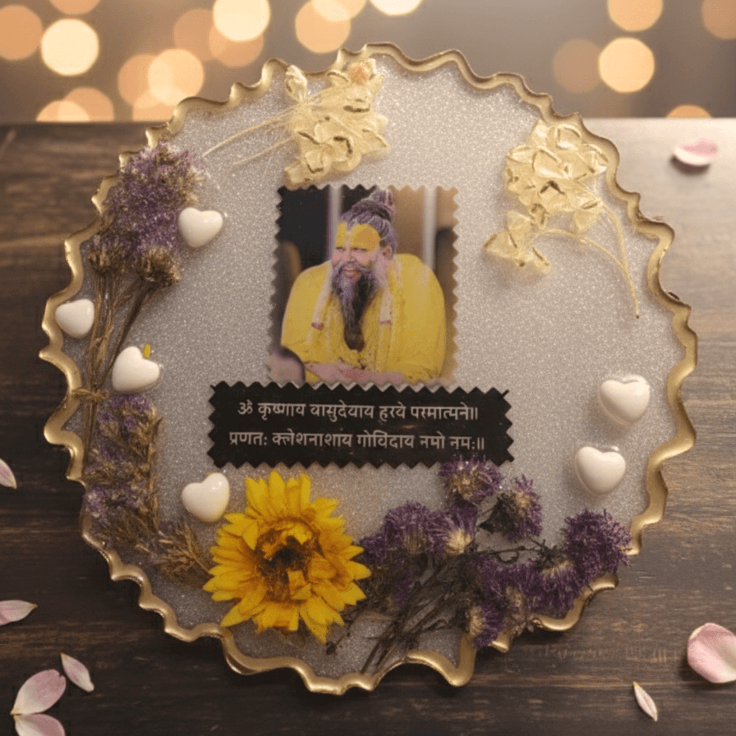 Premanand Maharaj Ji Resin Art Photo Frame with Stand (20×20 cm) | Premium Spiritual Home Décor Showpiece | Devotional Gifting | Love WholeShop